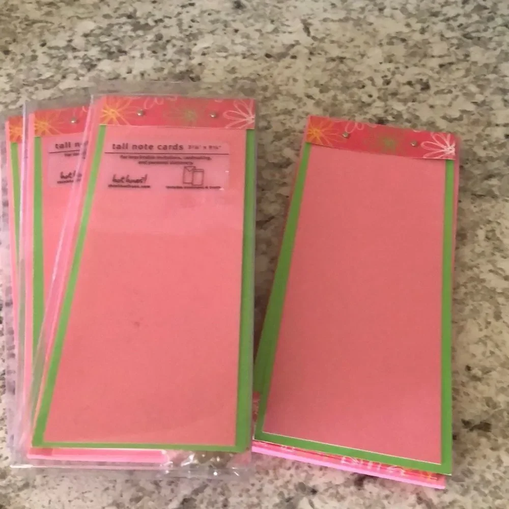 NIP Pink & Green Tall Note Cards w/Envelop…